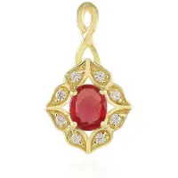 Cavill - Zilveren Hanger - 925 Sterling Zilver Verguld - Ovale Tanzania Robijn 0,40 ct - Bloembladmotief met Zirkonia