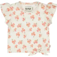 Dirkje gebloemde T-shirt ecru Meisjes Stretchkatoen Ronde hals Bloemen - maat 116