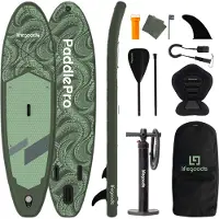 LifeGoods SUP Board Allround Compact - met Zitje - 100 KG Draagkracht - 300 x 76 cm - Opblaasbaar - Compleet SUP pakket - Groen/Legergroen