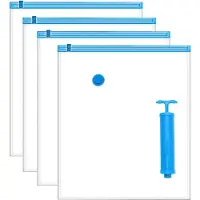 Intirilife Vacuümzakken 100x130cm kledingzak met pomp opbergzakken met luchtdichte ventiel compressiezakken XL voor kleding 4 stuks - set van 4 vacuümzakken reis kledingzakken