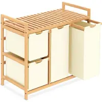 DNA Wasmand 3 Vakken - Wasmand - Wassorteerder - Wasmand Met Deksel - Beige - 42cm x 8cm x 77cm