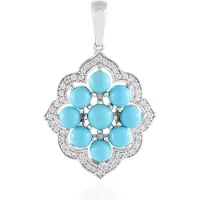 Cavill - 925 Sterling Zilver Hanger - 1,906 ct Sleeping Beauty Turkoois Ronde Cabochon - Elegante Dameshanger met Zirkonia