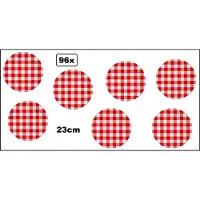 Wefiesta 96x Bord 23cm Boerenbont karton - Diner eten restaurant Oktoberfest geruit rood/wit BBQ thema feest verjaardag feest