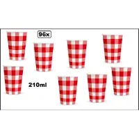 Wefiesta 96x Beker boerenbont rood/wit 210ml karton - Drinken Oktoberfest geruit rood/wit BBQ thema feest verjaardag feest