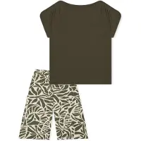 Schiesser Pyjama ' Selected Premium ' crème / olijfgroen