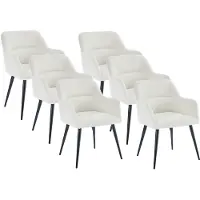 Vente-unique Set van 6 stoelen met armleuningen van boucléstof en zwart metaal - Wit - HEKA