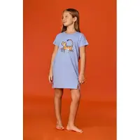 Woody slaapkleed meisjes/dames - blauw - tijger - 261-10-DZA-S/840 - maat 152