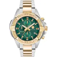 Philipp Plein Analoog horloge 'The $kull' goud / donkergroen / zilver