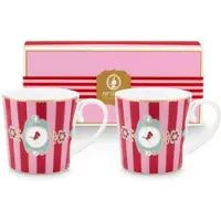 Pip studio Mok Home Mugs Large Love Birds Medallion Stripes Red-Pink (Set van 2)