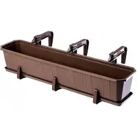 Kadax Plantenbak met onderzetter, rechthoekige bloempot van kunststof, voor binnen en buiten, voor balkon, terras en vensterbank (80 cm, met houders, bruin)