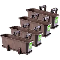 Kadax Bloembakset, balkonbak van kunststof, plantenbak voor bloemen en kruiden, duurzame balkonpot, plantenbak voor balkon, set van 4 x 40 cm, bruin