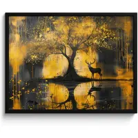 PosterMonkey Poster in lijst - Fotolijst 70x50 cm - Posters - Boom - Verflook - Hert - Natuur - Goud - Posterlijst zwart - Decoratie - Wanddecoratie woonkamer - Muurdecoratie slaapkamer