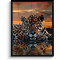 PosterMonkey Poster in lijst - Fotolijst 50x70 cm - Posters - Natuur - Luipaard - Dier - Zonsondergang - Modern - Posterlijst zwart - Decoratie - Wanddecoratie woonkamer - Muurdecoratie slaapkamer