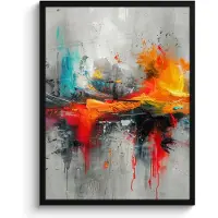 PosterMonkey Poster in lijst - Fotolijst 50x70 cm - Posters - Modern - Oranje - Grijs - Kunst - Posterlijst zwart - Decoratie - Wanddecoratie woonkamer - Muurdecoratie slaapkamer