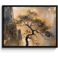 PosterMonkey Poster in lijst - Fotolijst 70x50 cm - Posters - Kunst - Boom - Goud - Modern - Posterlijst zwart - Decoratie - Wanddecoratie woonkamer - Muurdecoratie slaapkamer