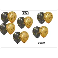 Wefiesta 72x Luxe Ballonnen Hartelijk Gefeliciteerd metalic goud/zwart - Golden Celebrations - Verjaardag jubileum thema feest party