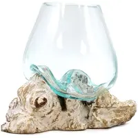 Ancient Wisdom - Kom - Gesmolten glas op witgekalkt hout - Multicolor - Gerecycled glas - Houten schaal - Duurzaam - Milieuvriendelijk - Ecologisch