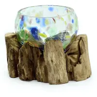 Ancient Wisdom Gesmolten gekleurd glas op hout - kleine kom