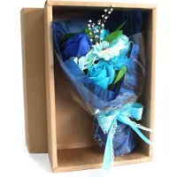 Ancient Wisdom Zeepbloemen Boeket in Box - Blauw - 4 Geurende badrozen