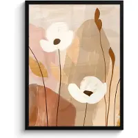 PosterMonkey Poster in lijst - Fotolijst 50x70 cm - Posters - Bloemen - Abstract - Beige - Line art - Posterlijst zwart - Decoratie - Wanddecoratie woonkamer - Muurdecoratie slaapkamer
