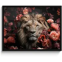 PosterMonkey Poster in lijst - Fotolijst 70x50 cm - Posters - Leeuw - Dier - Natuur - Botanisch - Bloemen - Roze - Posterlijst zwart - Decoratie - Wanddecoratie woonkamer - Muurdecoratie slaapkamer