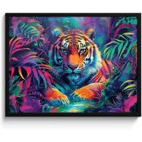 PosterMonkey Poster in lijst - Fotolijst 70x50 cm - Posters - Tijger - Dier - Jungle - Kleurrijk - Posterlijst zwart - Wanddecoratie tienerkamer - Kamer decoratie voor tieners - Tiener jeugdkamer accessoires