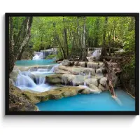 PosterMonkey Poster in lijst - Fotolijst 70x50 cm - Posters - Waterval - Natuur - Rivier - Bos - Water - Posterlijst zwart - Decoratie - Wanddecoratie woonkamer - Muurdecoratie slaapkamer