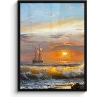 PosterMonkey Poster in lijst - Fotolijst 50x70 cm - Posters - Schilderij - Water - Zeilboot - Olieverf - Posterlijst zwart - Decoratie - Wanddecoratie woonkamer - Muurdecoratie slaapkamer
