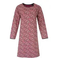 Irresistible Dames Nachthemd - Lange Mouwen - Ronde Hals - Panterprint - Roze - Maat XXL