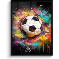PosterMonkey Poster in lijst - Fotolijst 50x70 cm - Posters - Voetbal - Verf - Kleuren - Zwart - Wit - Posterlijst zwart - Decoratie - Wanddecoratie woonkamer - Muurdecoratie slaapkamer