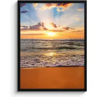PosterMonkey Poster in lijst - Fotolijst 50x70 cm - Posters - Strand - Zonsondergang - Zee - Wolken - Horizon - Posterlijst zwart - Decoratie - Wanddecoratie woonkamer - Muurdecoratie slaapkamer