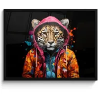 PosterMonkey Poster in lijst - Fotolijst 70x50 cm - Posters - Graffiti - Luipaard - Zwart - Jas - Posterlijst zwart - Decoratie - Wanddecoratie woonkamer - Muurdecoratie slaapkamer