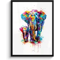 PosterMonkey Poster in lijst - Fotolijst 50x70 cm - Posters - Olifanten - Dieren - Verf - Kleurrijk - Posterlijst zwart - Wanddecoratie tienerkamer - Kamer decoratie voor tieners - Tiener jeugdkamer accessoires