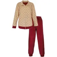 Irresistible Dames Huispak - Lange Mouwen - Velours - Rood/Beige - Maat 3XL