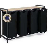 DNA Wasmand 4 Vakken - Wasmand - Wassorteerder - Zwart - 36cm x 111cm x 73cm