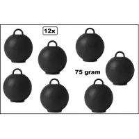 Wefiesta 12x Ballon gewicht Kettlebell zwart - 75 gram - Tafeldecoratie thema feest ballon party festival