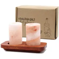 Ancient Wisdom - Amuseset - Set van 2 shotglaasjes Himalayazout met houten standaard - zout - serveeraccessoire - decoratie - geschenk - keukenhulp