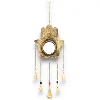Ancient Wisdom - Decoratief beeld of figuur - Indiase klokkenspel hamsa met 5 bellen 19x65cm - kunstwerk - ornament - handgemaakt - cadeau - wierook - decoratie