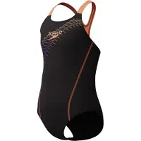 Speedo Eco Medley Logo Medalist meisjes badpak zwart oranje maat 128/134