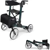Parvum Luxo Rollator - Luxe dubbel opvouwbare rollator (6,9kg) - Incl. stokhouder, tas, rugleuning - Petrolgroen, Medium