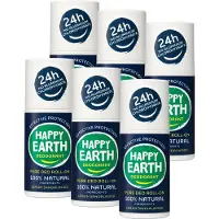 Happy Earth Bundel Deodorant Roller Lemon Sandelwood - 100% Natuurlijke Ingrediënten - 24 uur Bescherming - Aluminiumvrij – Alcoholvrij – Microplasticvrij – 6 x 75mL – Voordeelverpakking
