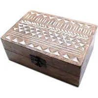 Ancient Wisdom - Decoratieve schaal - Witgewassen houten doos 15x10x6 cm - sieradenbox - cadeauverpakking - handgemaakt - mango hout - opbergdoos - decoratie - houten box