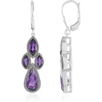 Cavill - 925 Sterling Zilveren Oorbellen - 6,3 ct Braziliaanse Amethist - Druppel & Marquise Geslepen - Gerhodineerd - Paarse Elegantie Klapsluiting