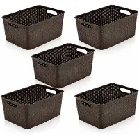 Discountershop Opbergmand 10L Set van 5 – Kunststof Opbergbox – Mandjes Riet Opbergdoos – Kast, Keukenkast en Kledingkast Organizer - 33x22x15,5 cm