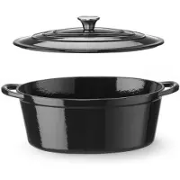 Hendi Braadpan van gietijzer met emaille - met druppeldeksel - 40,5x25,5x(h)13,4 cm - inhoud 6,88 liter - zwart - voor stoven, braden, oven en inductie