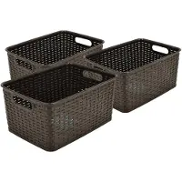 Discountershop Opbergmand 10L Set van 3 – Kunststof Opbergbox Mandjes Riet Look – Keukenkast & Kledingkast Organizer – Plastic Opbergdoos 33x22x15,5 cm