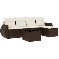 vidaXL 6-delige Loungeset met kussens poly rattan bruin