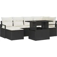 vidaXL Tuinbank Set 7 st Zwart en Crème poly rattan