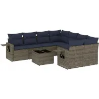 vidaXL 9-delige tuinbankset met kussens, grijs polyrotan