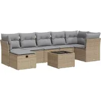 vidaXL 8-delige tuinmeubelset met kussens, beige, van polyrotan